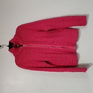 Women's Liz & co bright pink sweater cardigan  with front zipper & ties size xl